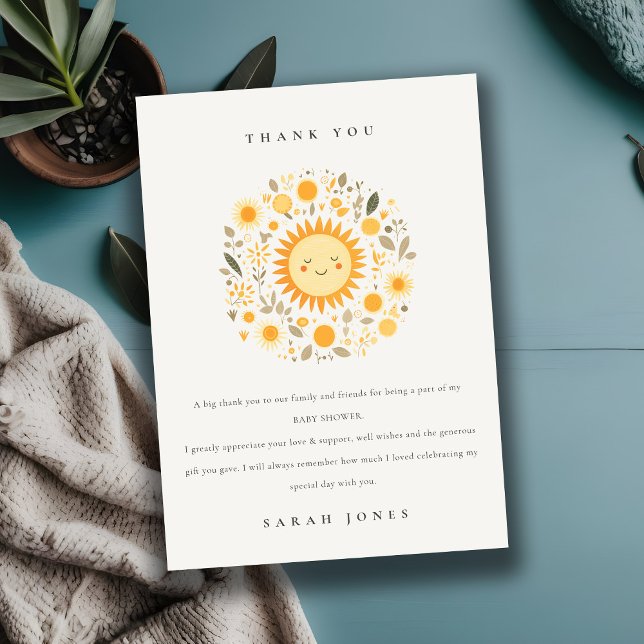 Cartão De Agradecimento Engraçado Nosso Pequeno Chá de fraldas Sol De Boho (Criador carregado)