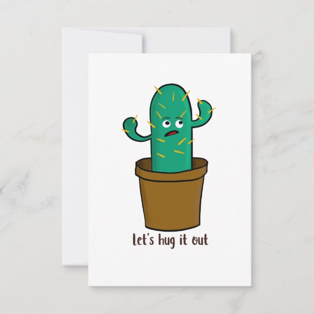 Cartão De Agradecimento Engraçado Vamos De Cactus Abraçando Kawaii (Frente)