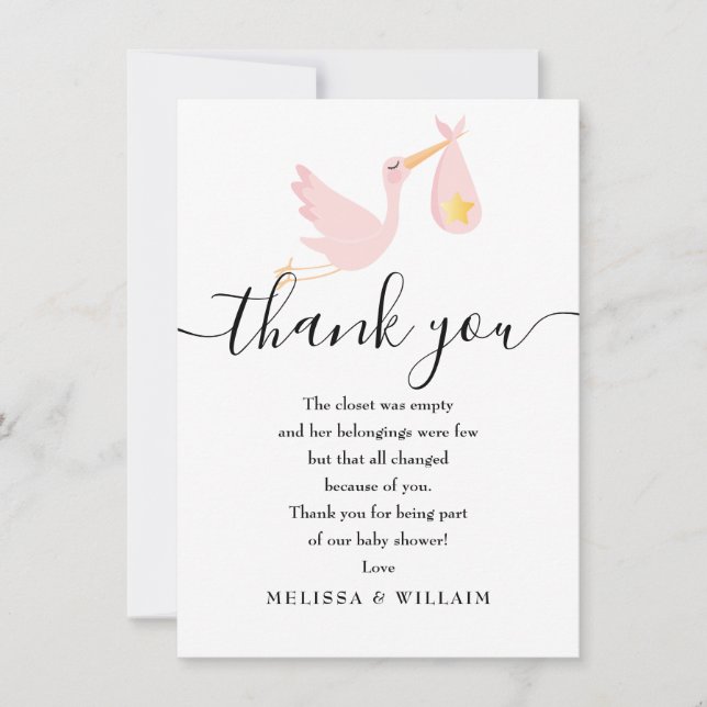 Cartão De Agradecimento Entrega Especial Obrigado Chá de fraldas Rosa (Frente)