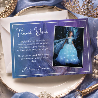 Cartão De Agradecimento Era uma vez Princesa Azul Aniversário Castelo