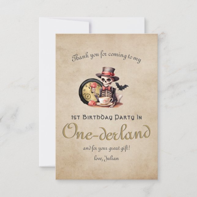 Cartão De Agradecimento Erro Grave Esqueleto Gótico Halloween Aniversário  (Frente)