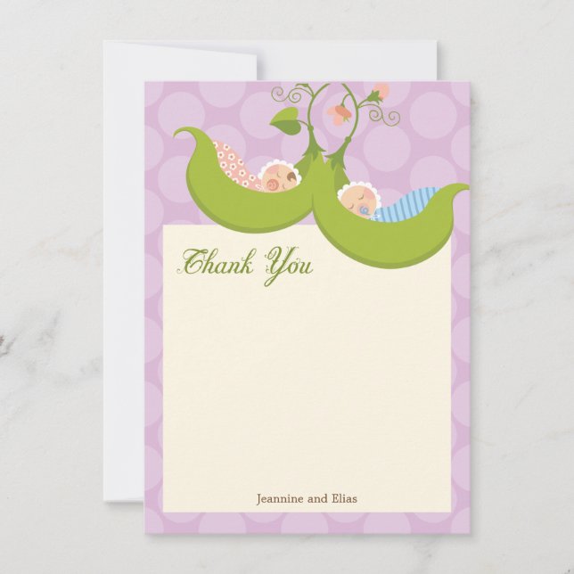 Cartão De Agradecimento Ervilhas em um obrigado do chá de fraldas da (Frente)