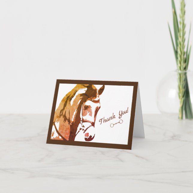 Cartão De Agradecimento Esboço de Cavalo e Bit de Snaffle em Castanho (Frente)