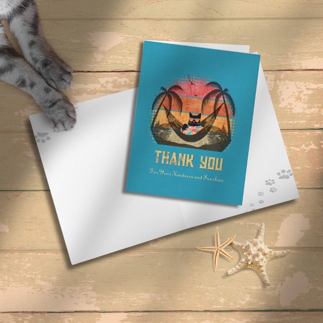 Cartão De Agradecimento Escape tropical de Gato Legal e Sonhador (Daydreaming Cool Cat's Tropical Escape Thank You Card)