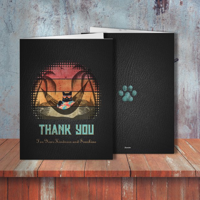 Cartão De Agradecimento Escape tropical de Gato Legal e Sonhador (Daydreaming Cool Cat's Tropical Escape Thank You Card)