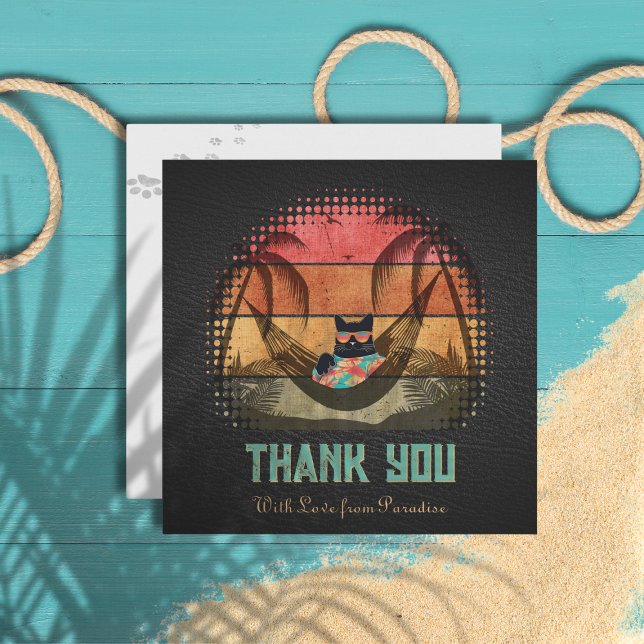 Cartão De Agradecimento Escape tropical de Gato Legal e Sonhador (Daydreaming Cool Cat's Tropical Escape Thank You Card)