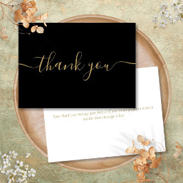 Cartão De Agradecimento Escrito com Elegância Moderna Simples Preto e Dour