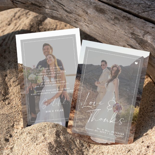 Cartão De Agradecimento Escrito elegante romântico 2 fotos sobrepõem casam (Criador carregado)