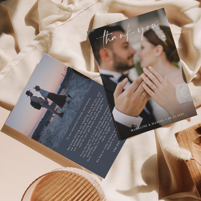 Cartão De Agradecimento Escrito Simples Azul Escuro-marfim com Casamento F (Criador carregado)