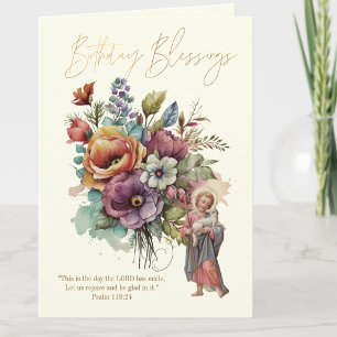 Cartão De Agradecimento Escritura Religiosa de Aniversário Floral Jesus