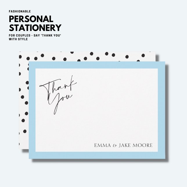 Cartão De Agradecimento Escuro de Borda Azul Claro Elegante Moderno Minima (Criador carregado)