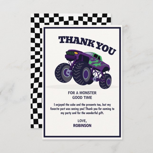 Cartão De Agradecimento Esmagar Batida - Caminhão Monstro Roxo Moderno de  (Frente/Verso)