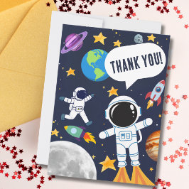Cartão De Agradecimento Espaço Divertido Astronauta Planeta Lua Estrelas, 