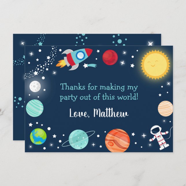 Cartão De Agradecimento Espaço Fora Deste Aniversário Mundial Obrigado (Frente/Verso)