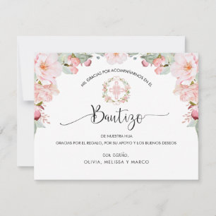 Cartão De Agradecimento Espanhol, Blush e Mint Baptism Obrigado