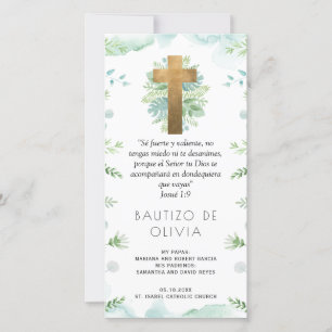 Cartão De Agradecimento Espanhol, Mint Greenery Baptism Bookmark Favor