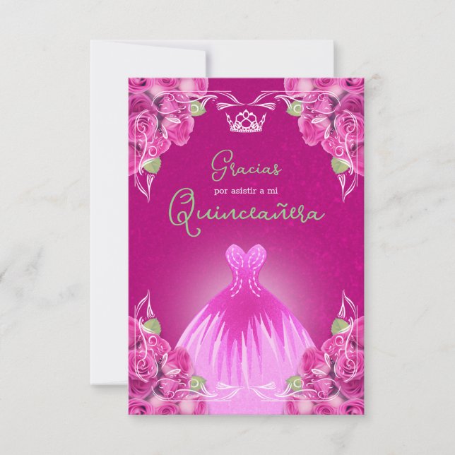 CARTÃO DE AGRADECIMENTO ESPANHOL ROSES QUINCEAÑERA | (Frente)