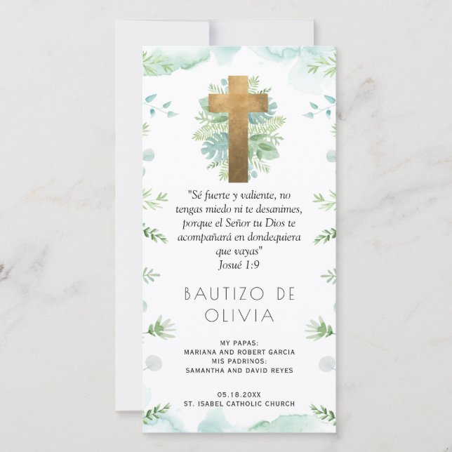 Cartão De Agradecimento Espanhol, Turquesa Greenery Baptism - Favorito (Frente)