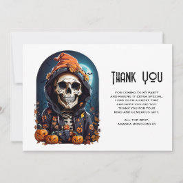 Cartão De Agradecimento Esqueleto Spooky com Mau Pumpkins Obrigado