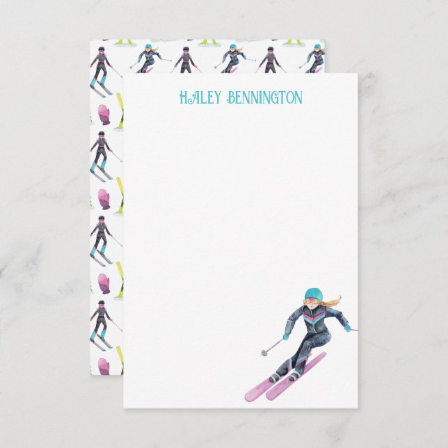 Cartão De Agradecimento Esqui de Aquarela Personalizado (Frente/Verso)