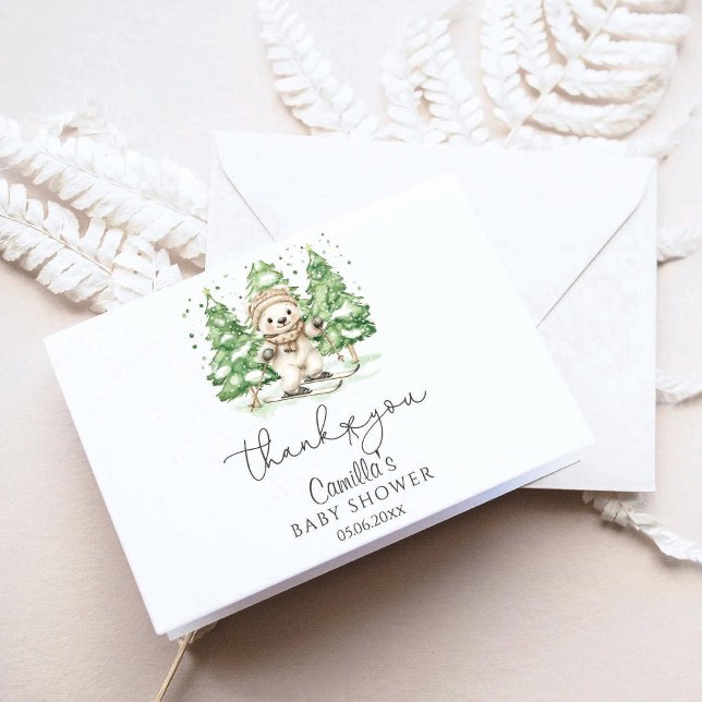 Cartão De Agradecimento Esqui No Chá de fraldas De Inverno De Feliz (Criador carregado)