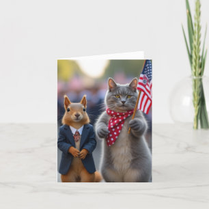 Cartão De Agradecimento Esquilo Patriótico e Gato
