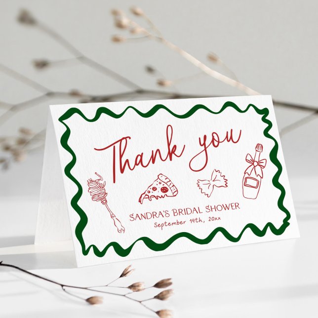 Cartão De Agradecimento Esse é Amore italiano Love and Pizza Chá de panela (That's amore italian bridal shower thank you card with love and pizza theme)