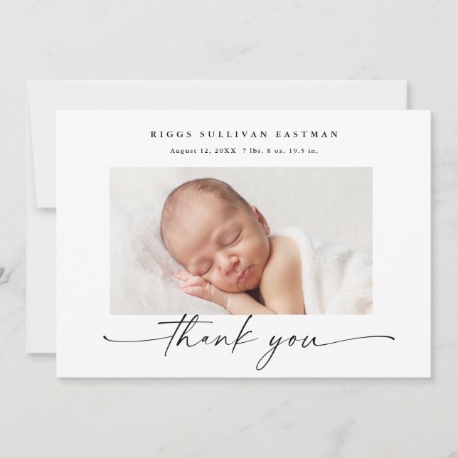 Cartão De Agradecimento Estatísticas de Foto de Bebê com Roteiro Simples (Frente)