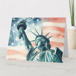 Cartão De Agradecimento Estátua da Liberdade com bandeira americana