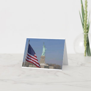 Cartão De Agradecimento Estátua da Liberdade e Bandeira Americana Patrióti