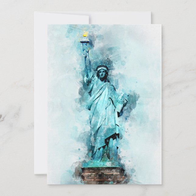 Cartão De Agradecimento Estátua da Liberty Watercolor (Frente)