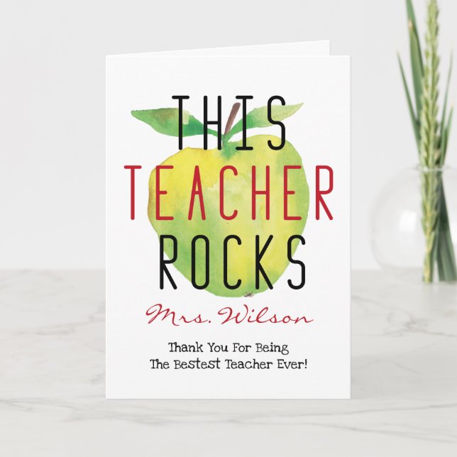 Cartão De Agradecimento Este Professor Rocha Uma Maçã De Aquarela (Frente)