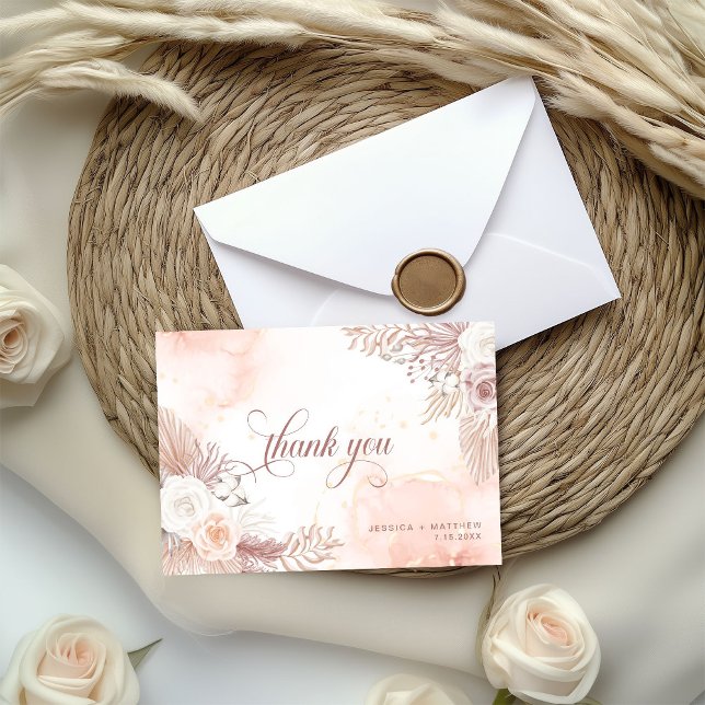 Cartão De Agradecimento Estilo Boho Elegante Rosa Rosa Rosa Floral (Criador carregado)