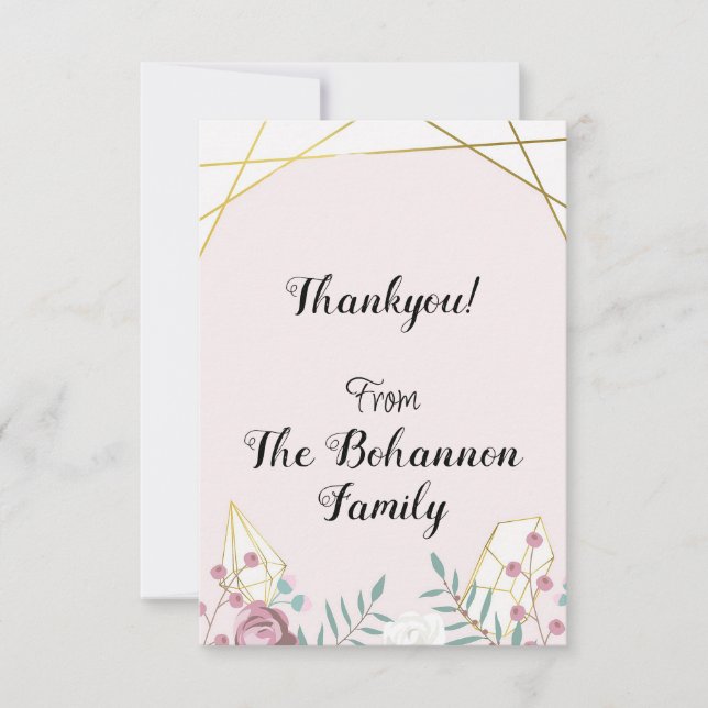 Cartão De Agradecimento Estilo Boho Rosa (Frente)