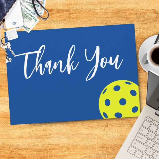 Cartão De Agradecimento Estilo Retro Neon Blue Themed Pickleball Birday (Criador carregado)