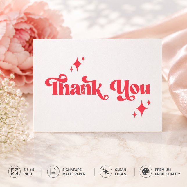 Cartão De Agradecimento Estilo Retro Vermelho & Branco Casamento Groovy Sc (Criador carregado)