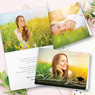 Cartão De Agradecimento Estiloso Capelo de Formatura em Script Chic Foto G