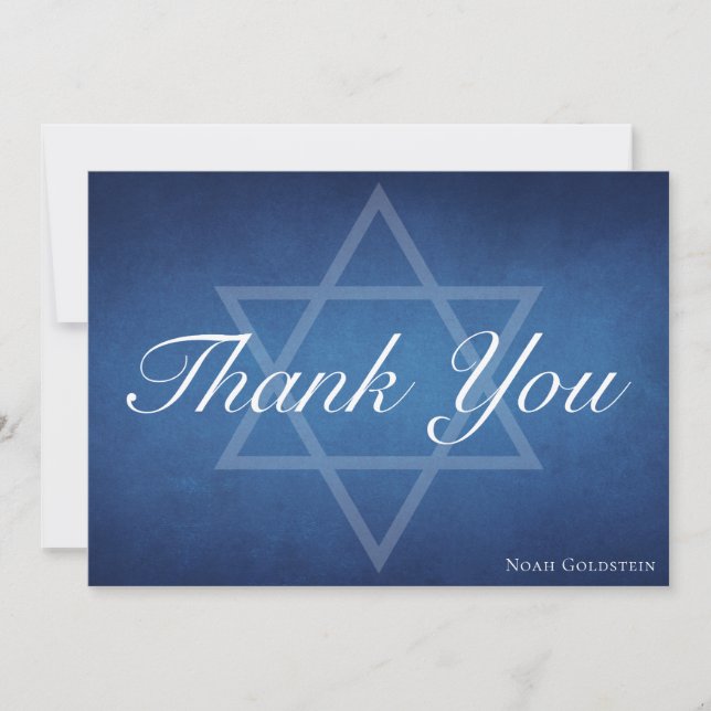 Cartão De Agradecimento Estrela Azul Moderna do Bar Personalizado David Mi (Frente)