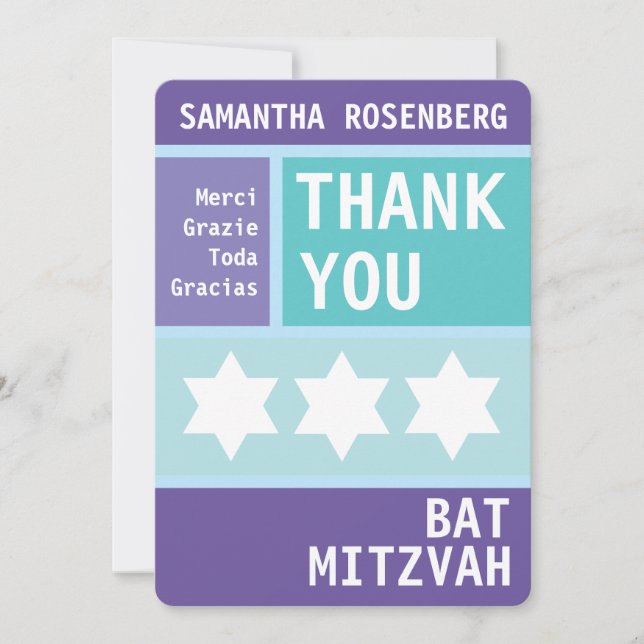 Cartão De Agradecimento Estrela Brilhante de David Bat Mitzvah Obrigado (Frente)