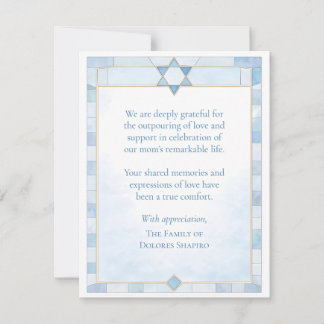 Cartão De Agradecimento Estrela de David Simpatia Judaica Aquarela Azul