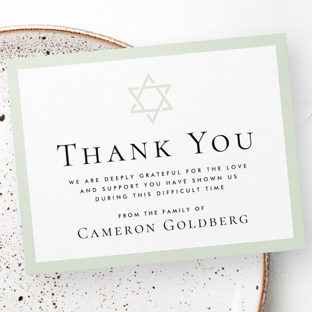 Cartão De Agradecimento Estrela de David Verde, simpatia pelo funeral na f (Star of David light green border funeral sympathy Thank You Card)
