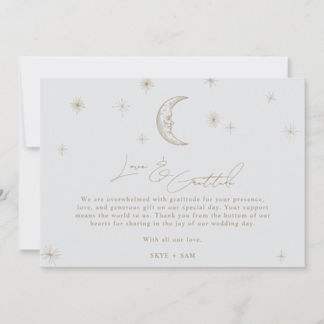 Cartão De Agradecimento Estrela e Lua Casamento Celestial Foto Obrigado  (Frente)