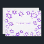 Cartão De Agradecimento Estrela Púrpura de Watercolor de David Bat Mitzvah<br><div class="desc">Cartões de agradecimentos perfeito para mandar depois de um morcego mitzvah, bar mitzvah ou outra celebração judaica! A mão fez a aquarela de arte para você na frente e vazio atrás! TOTALMENTE PERSONALIZÁVEL! Clique em "Personalizar" acima para editar o texto. Clique em "editar usando a ferramenta design" para ajustar as...</div>