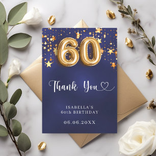 Cartão De Agradecimento Estrelas de ouro azul do marinho 60.o aniversário