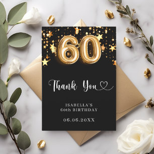 Cartão De Agradecimento Estrelas de ouro pretas do 60º aniversário
