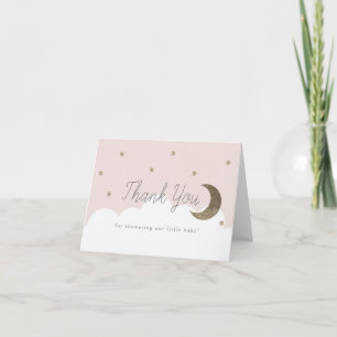 Cartão De Agradecimento Estrelas Douradas e Chá de fraldas Rosa Moon Recen