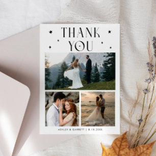 Cartão De Agradecimento Estrelas Elegantes Casamento Múltipla Foto Branco