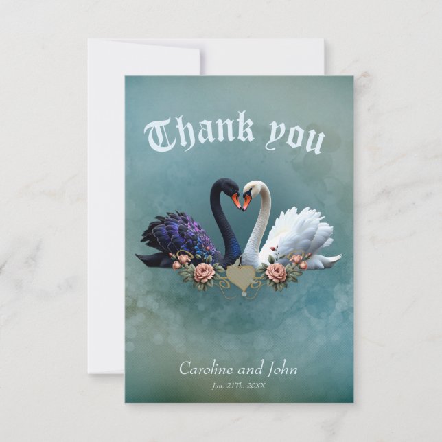 Cartão De Agradecimento Eterno Bond, Black and White Swans in Love. (Frente)