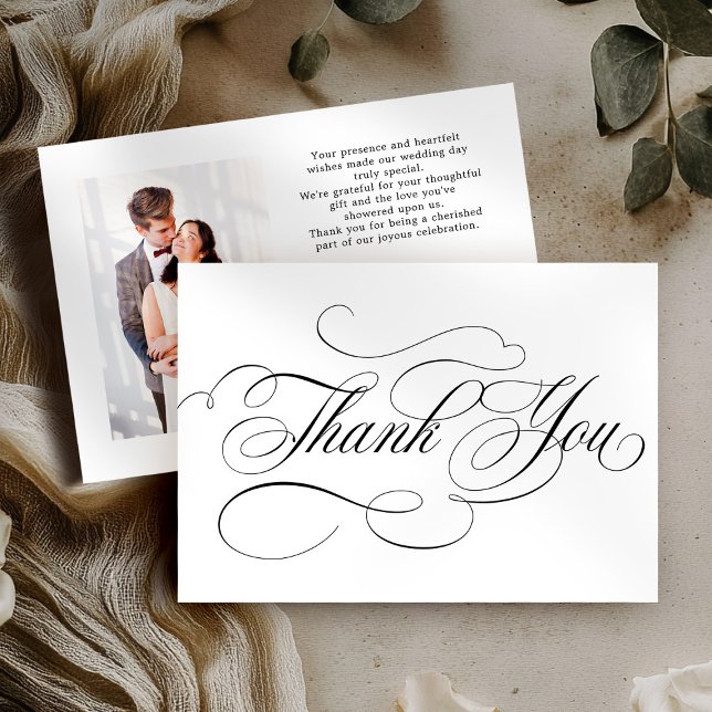 Cartão De Agradecimento Eterno de caligrafia moderna Casamento preto e bra (Modern calligraphy timeless Black & white wedding Thank You Card)