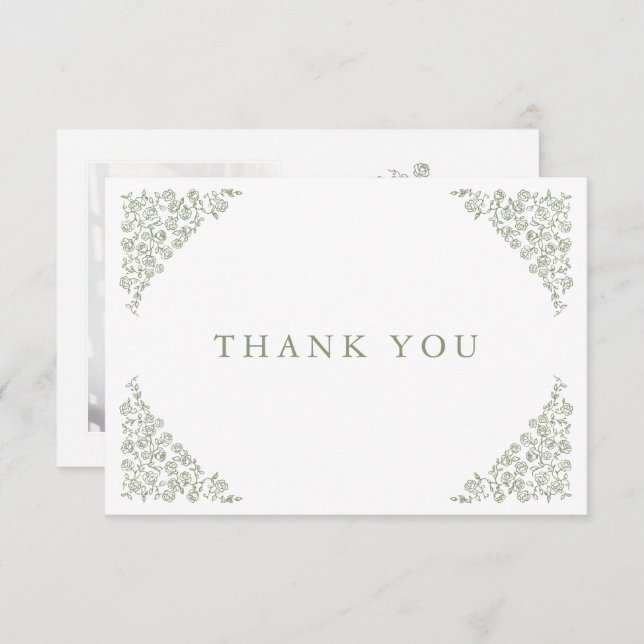 Cartão De Agradecimento Eterno Floral Simples Sage Casamento Verde (Frente/Verso)